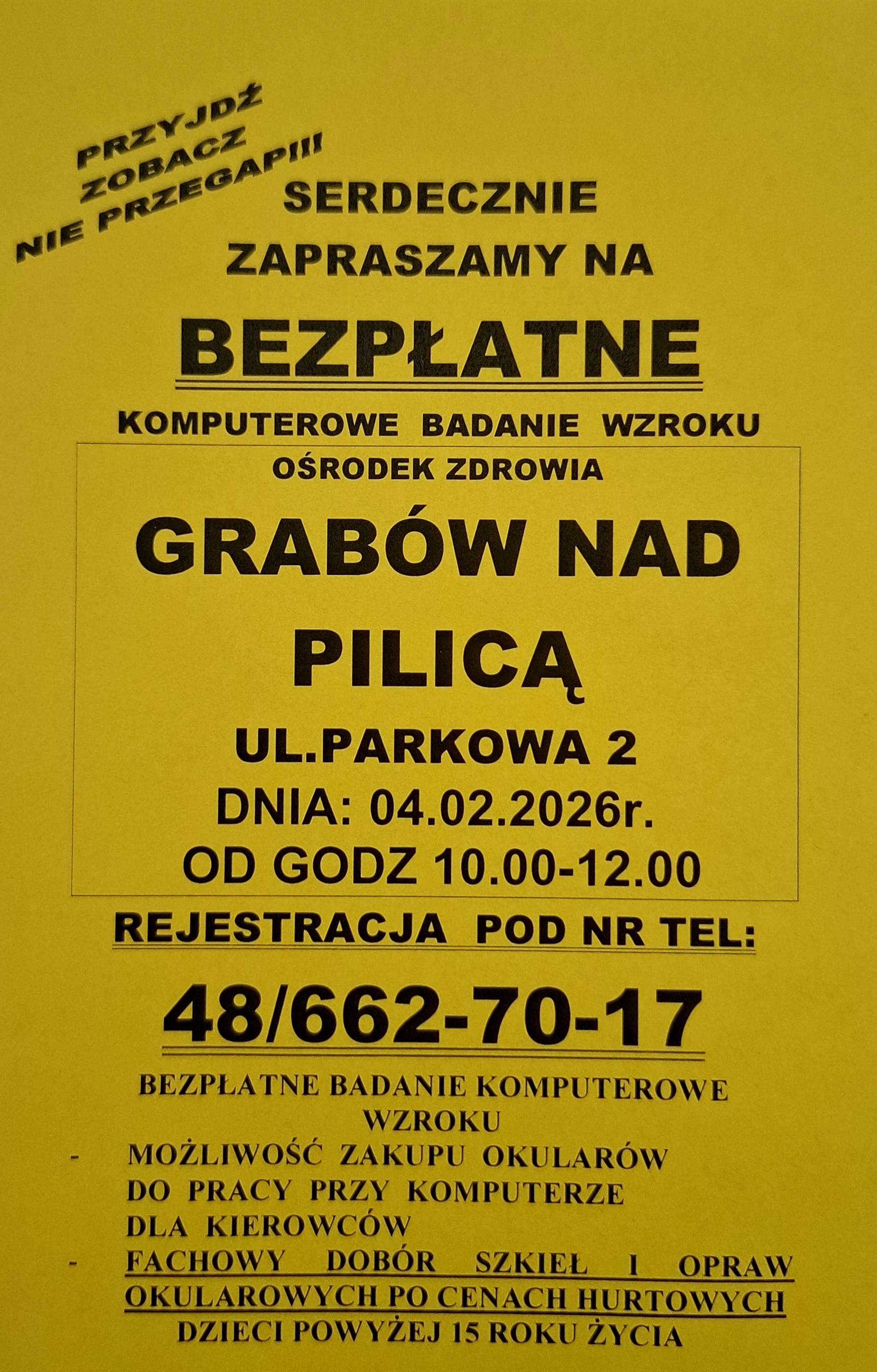 Badania okulistyczne w dniu 4 luty 2026 godz. 10.00 - 12.00