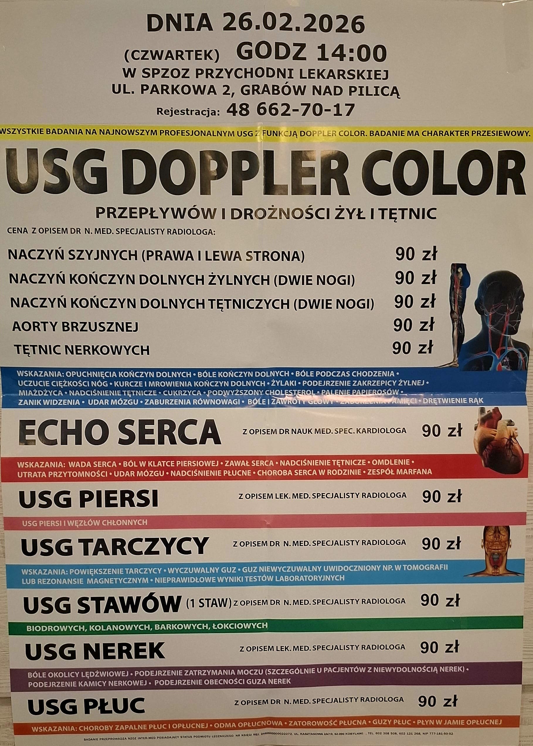Badania USG w dniu 26 luty 2026 godz. 14.00